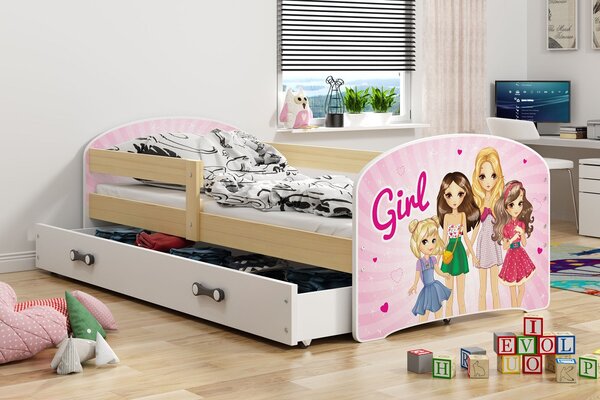 Dječji krevet sa ladicom + madrac - LUKI - GIRLS - Pine - 160x80 ODMAH DOSTUPNO!