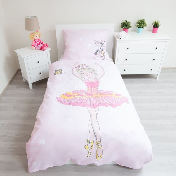 Ružičasta pamučna dječja posteljina za krevet za jednu osobu 140x200 cm Ballerina – Jerry Fabrics