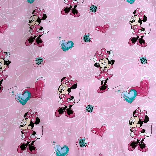 Ružičasta pamučna dječja plahta s gumom 90x200 cm Minnie "Flowers" – Jerry Fabrics