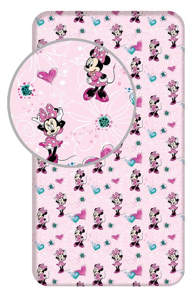 Ružičasta pamučna dječja plahta s gumom 90x200 cm Minnie "Flowers" – Jerry Fabrics