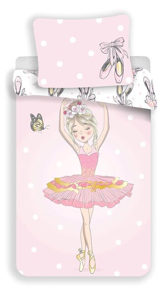 Ružičasta pamučna dječja posteljina za krevet za jednu osobu 140x200 cm Ballerina – Jerry Fabrics