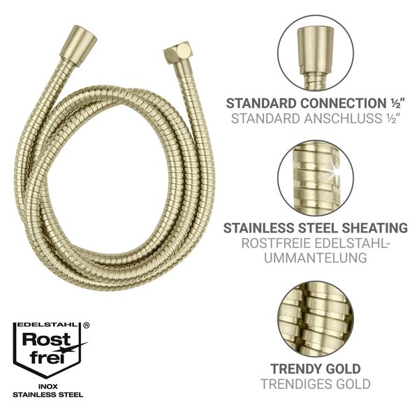 Crijevo za tuširanje od nehrđajućeg čelika mat zlatno 150 cm Brass – Wenko