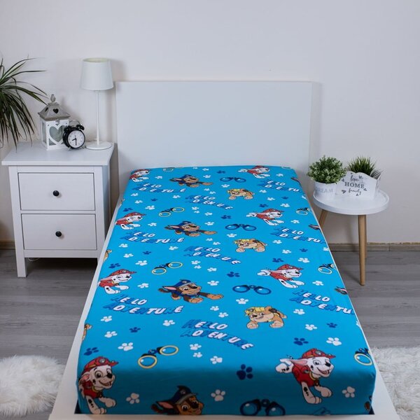 Plava pamučna dječja plahta s gumom za krevet za jednu osobu 90x200 cm Paw Patrol – Jerry Fabrics