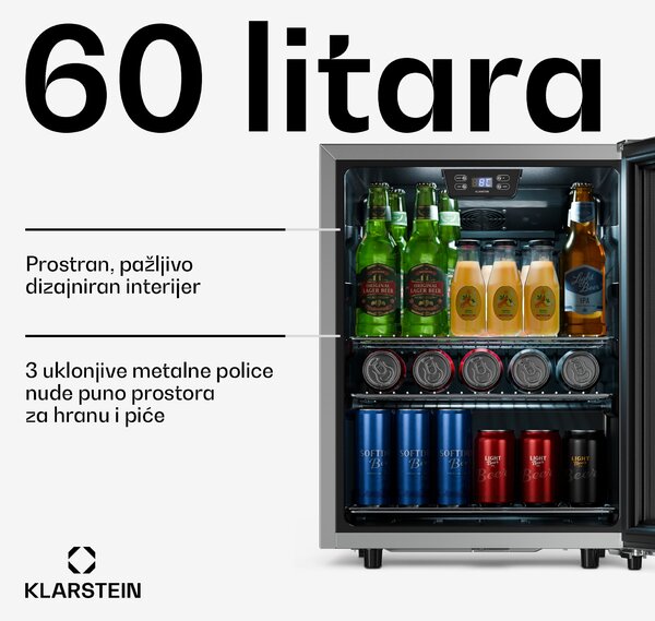 Klarstein LuxeChill, 64cm, 60L, Vanjski Hladnjak za Piće, Srebrni, Staklena Vrata, A