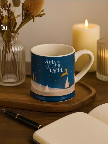 Sinsay - Keramička božićna šalica s natpisom „Joy to the World“