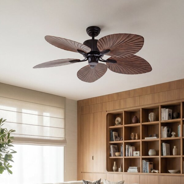 Lucande Silvaris stropni ventilator, Ø 132 cm, efekt drva, DC, tih, Drvo, Dnevni boravak/blagovaonica, Plastika