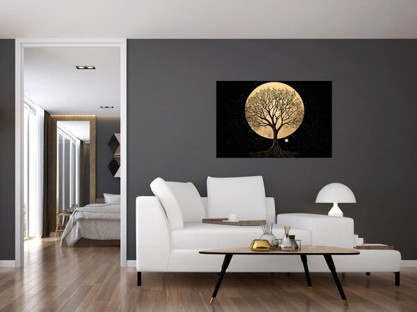 Slika – Drvo u zlatnom punom mjesecu I. (90x60 cm)