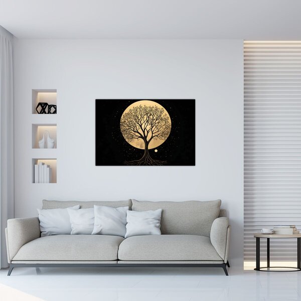 Slika – Drvo u zlatnom punom mjesecu I. (90x60 cm)