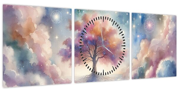 Slika – Drvo života u oblacima (sa satom) (90x30 cm)