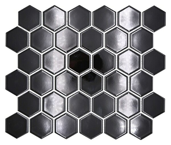 Mozaik pločica Hexagon Uni HX 090 (32,5 x 28,1 cm, Crne boje, Sjaj)