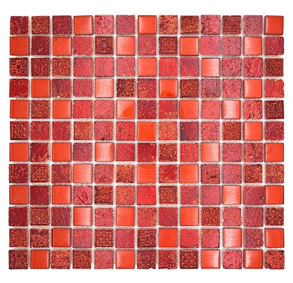 Mozaik pločica Quadrat Crystal Mix XCM CB 92 (32,7 x 30,2 cm, Crvene boje, Sjaj)