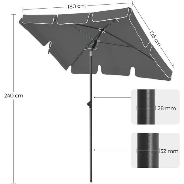 Pravokutni balkonski suncobran 1,8 x 1,25 m, UPF 50+ zaštita