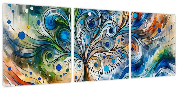 Slika – Šareno energetsko drvo (sa satom) (90x30 cm)