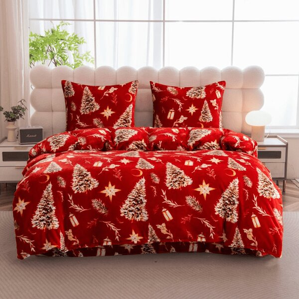Posteljina mikropliš GOLD CHRISTMAS crvena Dimenzije posteljine: 2 kom 70 x 90 cm | 200 x 220 cm