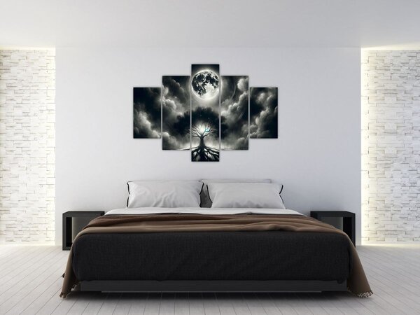 Slika – Crno-bijelo drvo u punom mjesecu (150x105 cm)