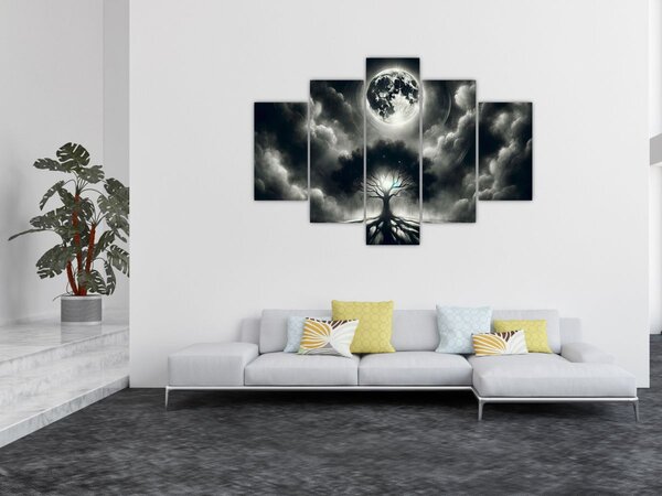Slika – Crno-bijelo drvo u punom mjesecu (150x105 cm)