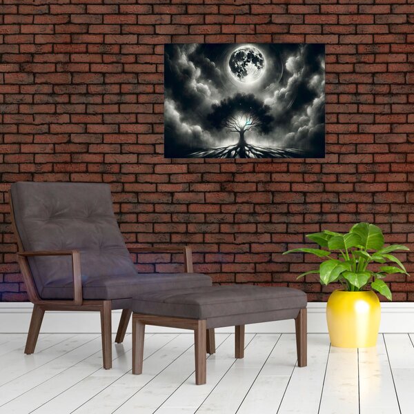 Slika – Crno-bijelo drvo u punom mjesecu (70x50 cm)