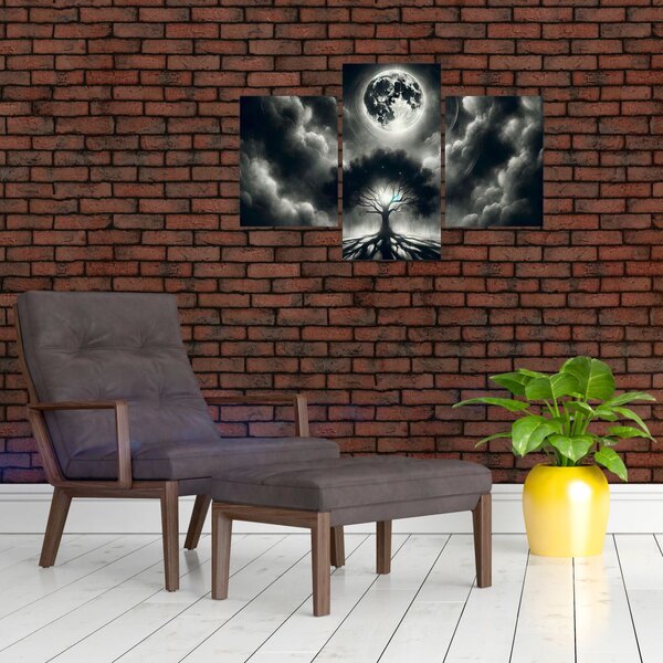 Slika – Crno-bijelo drvo u punom mjesecu (90x60 cm)