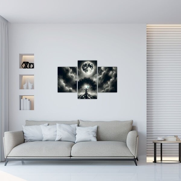 Slika – Crno-bijelo drvo u punom mjesecu (90x60 cm)