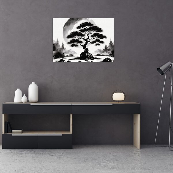 Slika – Crno-bijeli bonsai (70x50 cm)
