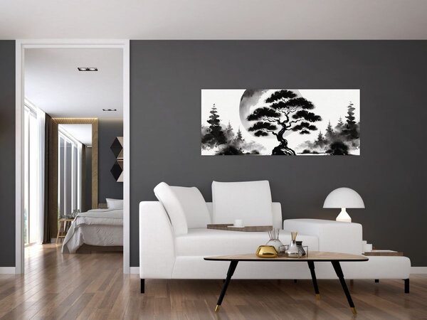 Slika – Crno-bijeli bonsai (120x50 cm)