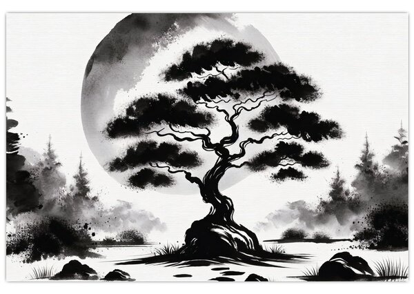 Slika – Crno-bijeli bonsai (90x60 cm)