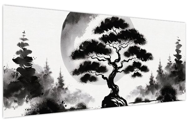 Slika – Crno-bijeli bonsai (120x50 cm)