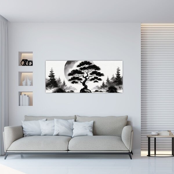 Slika – Crno-bijeli bonsai (120x50 cm)