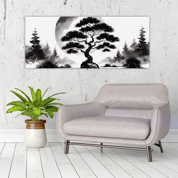 Slika – Crno-bijeli bonsai (120x50 cm)