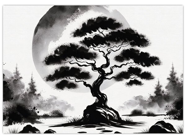Slika – Crno-bijeli bonsai (70x50 cm)
