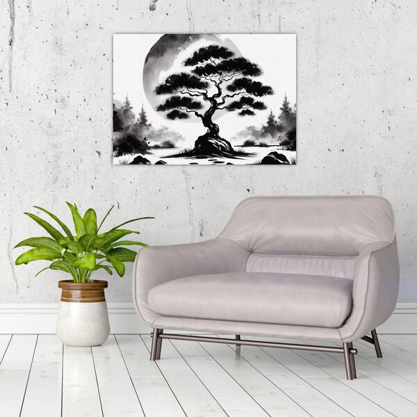 Slika – Crno-bijeli bonsai (70x50 cm)