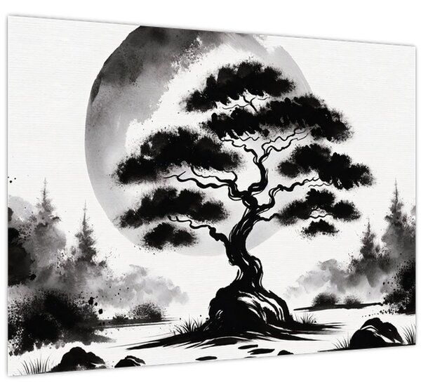 Slika – Crno-bijeli bonsai (70x50 cm)