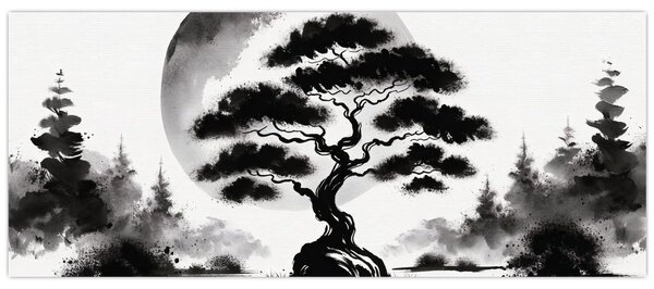 Slika – Crno-bijeli bonsai (120x50 cm)