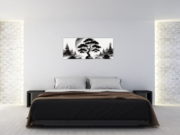 Slika – Crno-bijeli bonsai (120x50 cm)