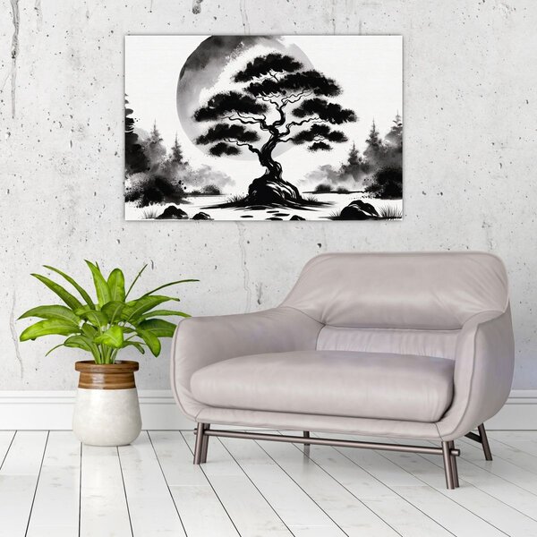 Slika – Crno-bijeli bonsai (90x60 cm)