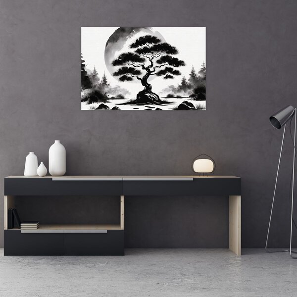 Slika – Crno-bijeli bonsai (90x60 cm)