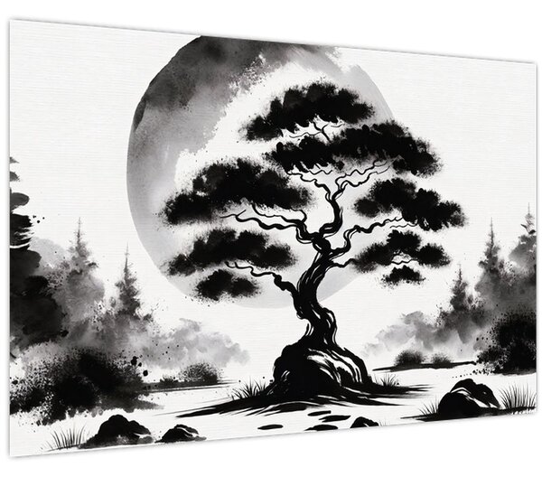 Slika – Crno-bijeli bonsai (90x60 cm)