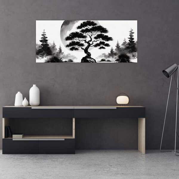 Slika – Crno-bijeli bonsai (120x50 cm)