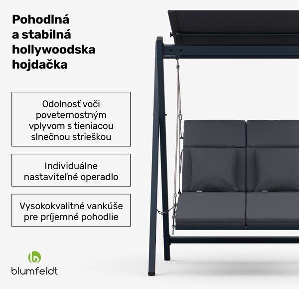 Blumfeldt FlexiSwing Hollywood Swing 2 sjedala s podesivom nadstrešnicom za sunce otporna na vremenske uvjete