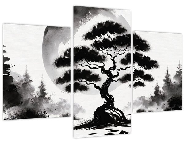 Slika – Crno-bijeli bonsai (90x60 cm)