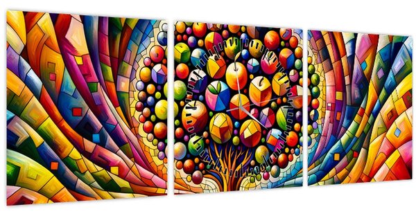 Slika – Šareno drvo s jabukama (sa satom) (90x30 cm)