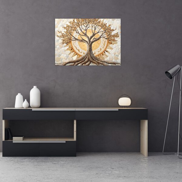 Slika – Zlatno drvo života u mozaiku (70x50 cm)