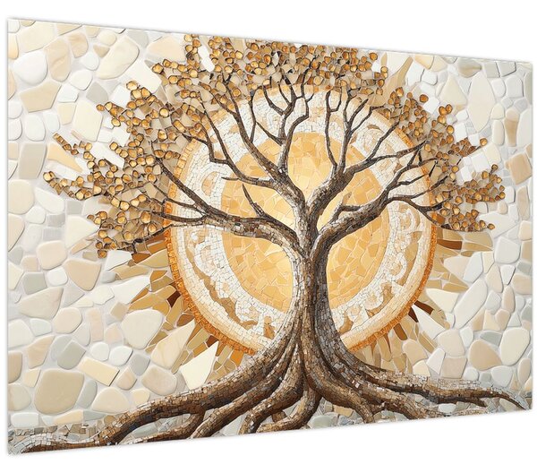 Slika – Zlatno drvo života u mozaiku (90x60 cm)