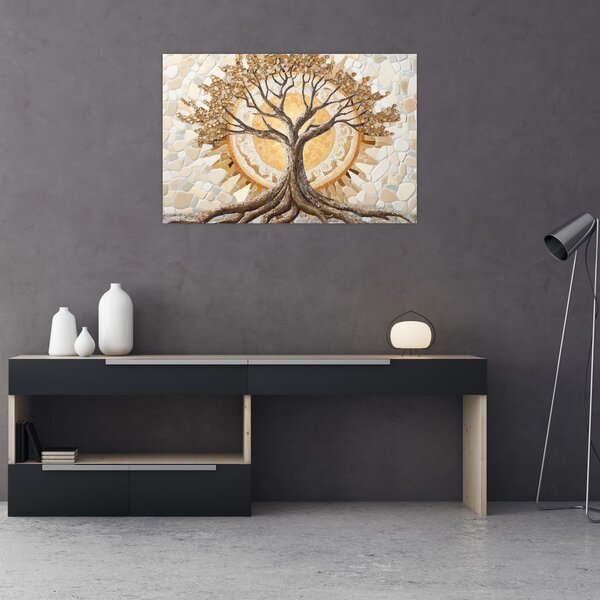 Slika – Zlatno drvo života u mozaiku (90x60 cm)