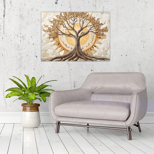 Slika – Zlatno drvo života u mozaiku (70x50 cm)