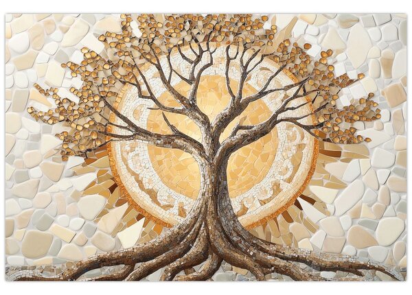 Slika – Zlatno drvo života u mozaiku (90x60 cm)