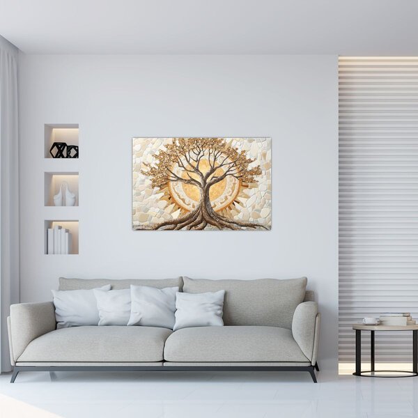 Slika – Zlatno drvo života u mozaiku (90x60 cm)