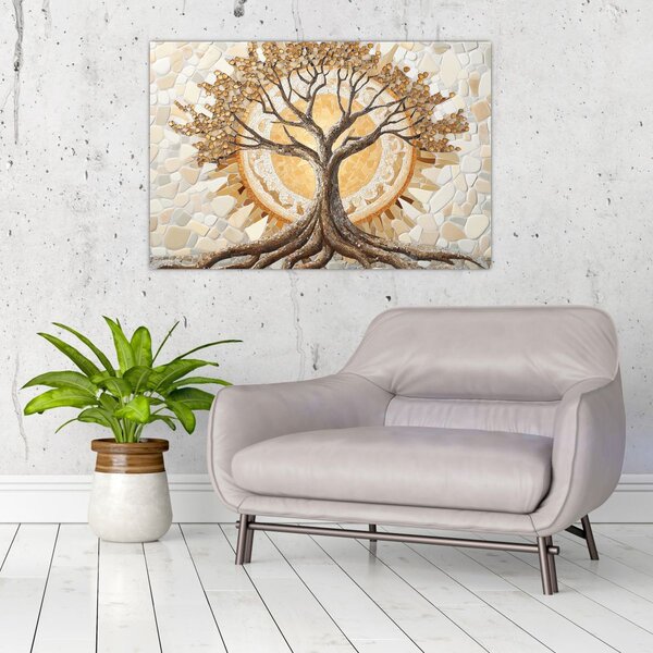 Slika – Zlatno drvo života u mozaiku (90x60 cm)