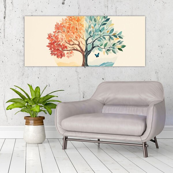 Slika – Dvostruko drvo s leptirima (120x50 cm)