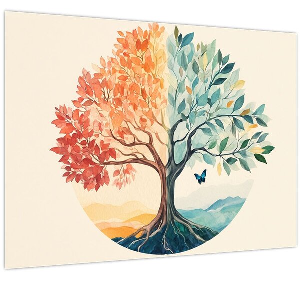 Slika – Dvostruko drvo s leptirima (70x50 cm)